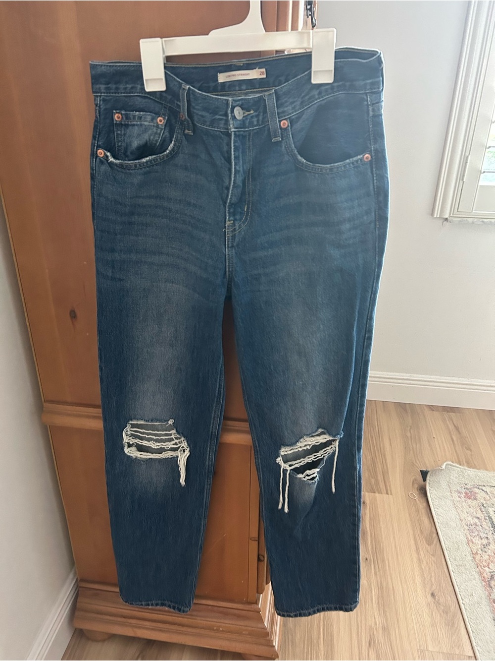 Levi's Women's “Low Pro Straight” Ripped Blue Jeans, 28